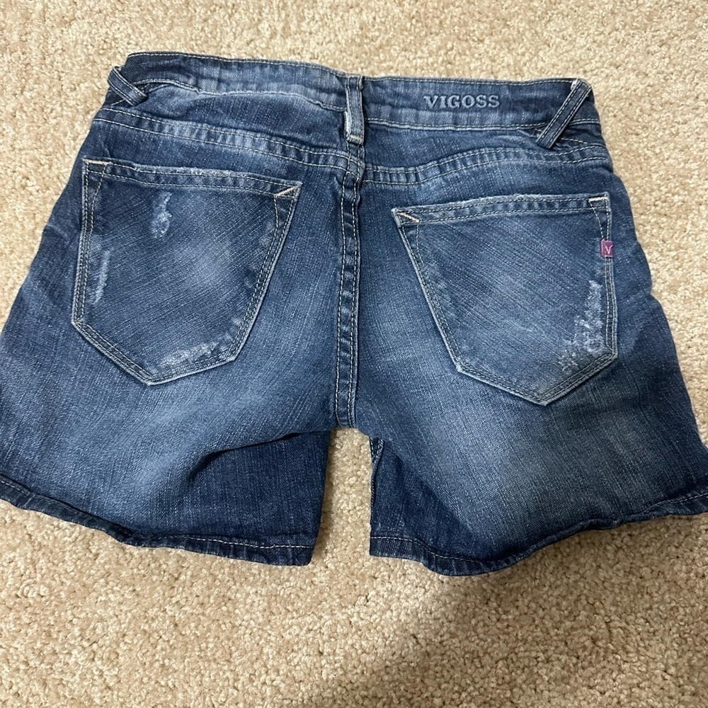 VIGOSS dark blue distressed shorts size 25 - Picture 2 of 5